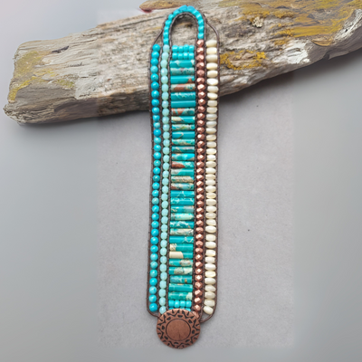"Rare Earth" Turquoise Jasper & Mother of Pearl Cuff Bracelet - Artisan Made