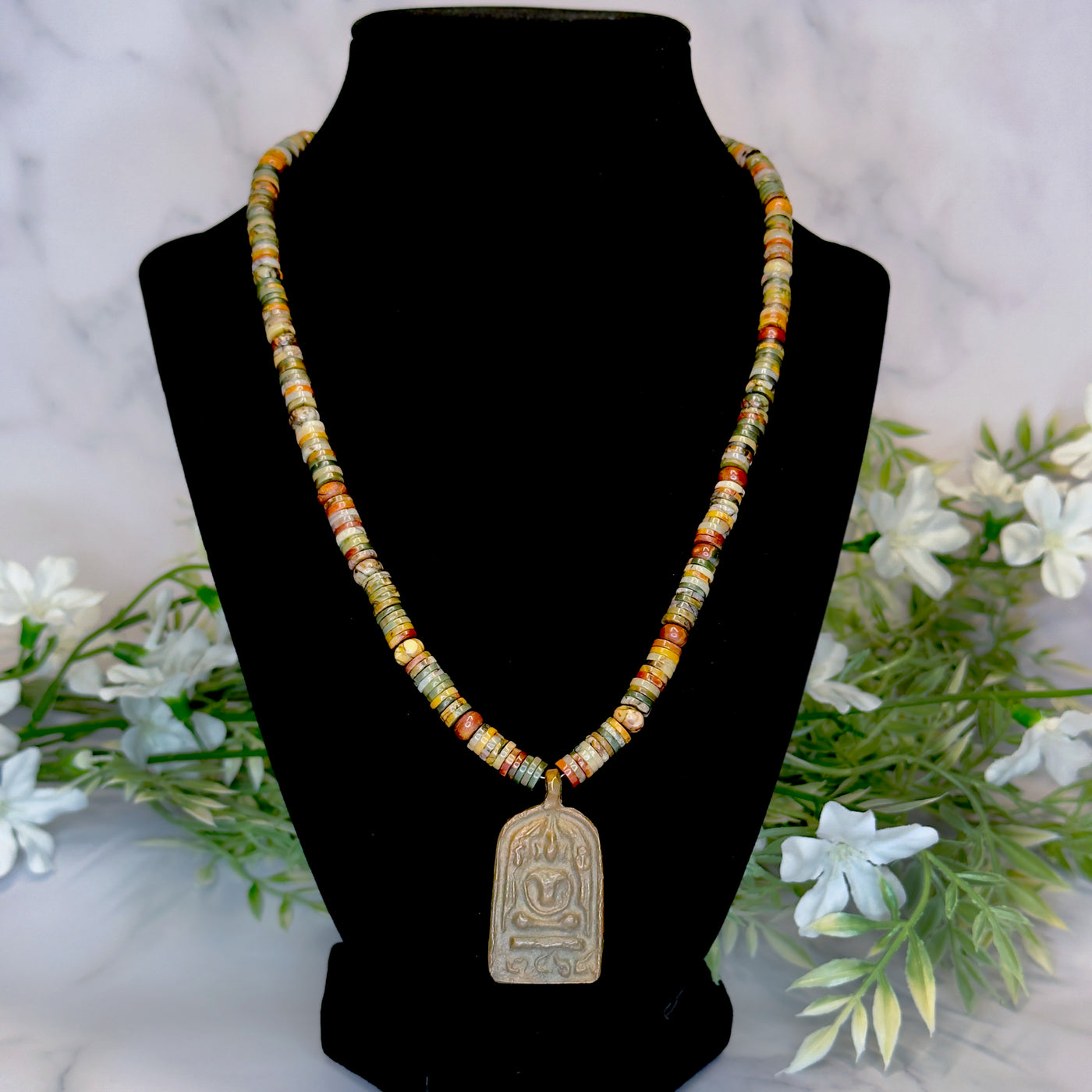 Red Creek Jasper Necklace with Thai Sitting Buddha Pendant - Artisan Made