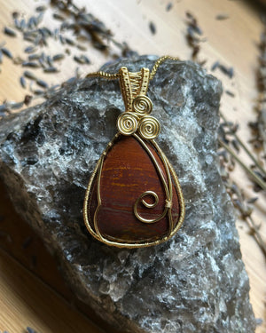 Red Jasper Wire Wrap Necklace - Artisan Made