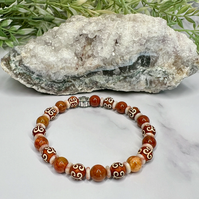 Red Tibetan Jade and Agate Stretch Bracelet-Artisan Made