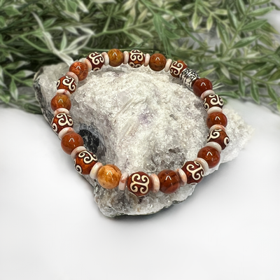 Red Tibetan Jade and Agate Stretch Bracelet-Artisan Made