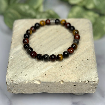 Red and Yellow Tiger's Eye with Silver Sheen Obsidian Unisex Bracelet - Artisan Made