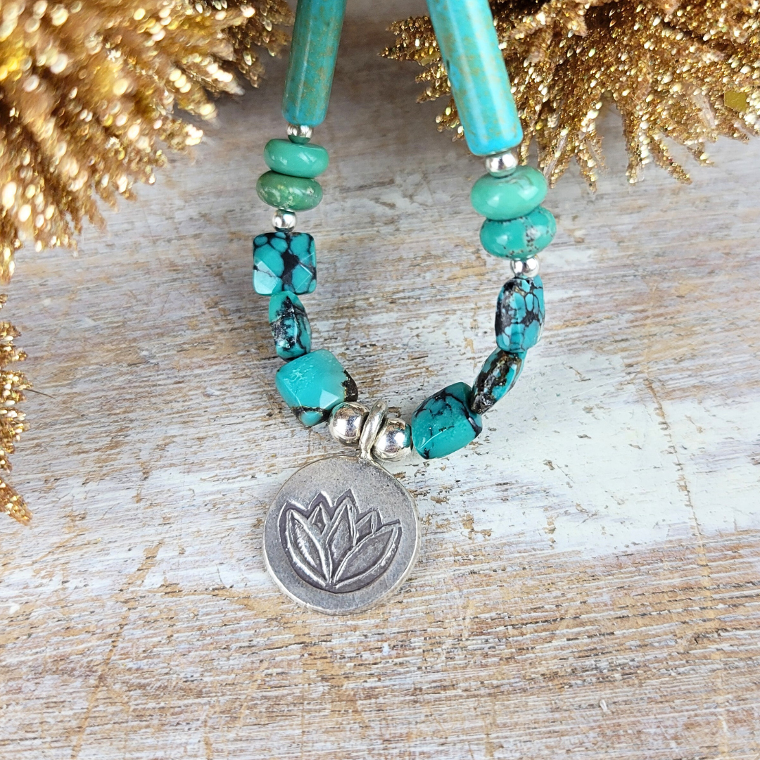 "Renewal & Enlightenment" Lotus & Turquoise Necklace - Artisan Made