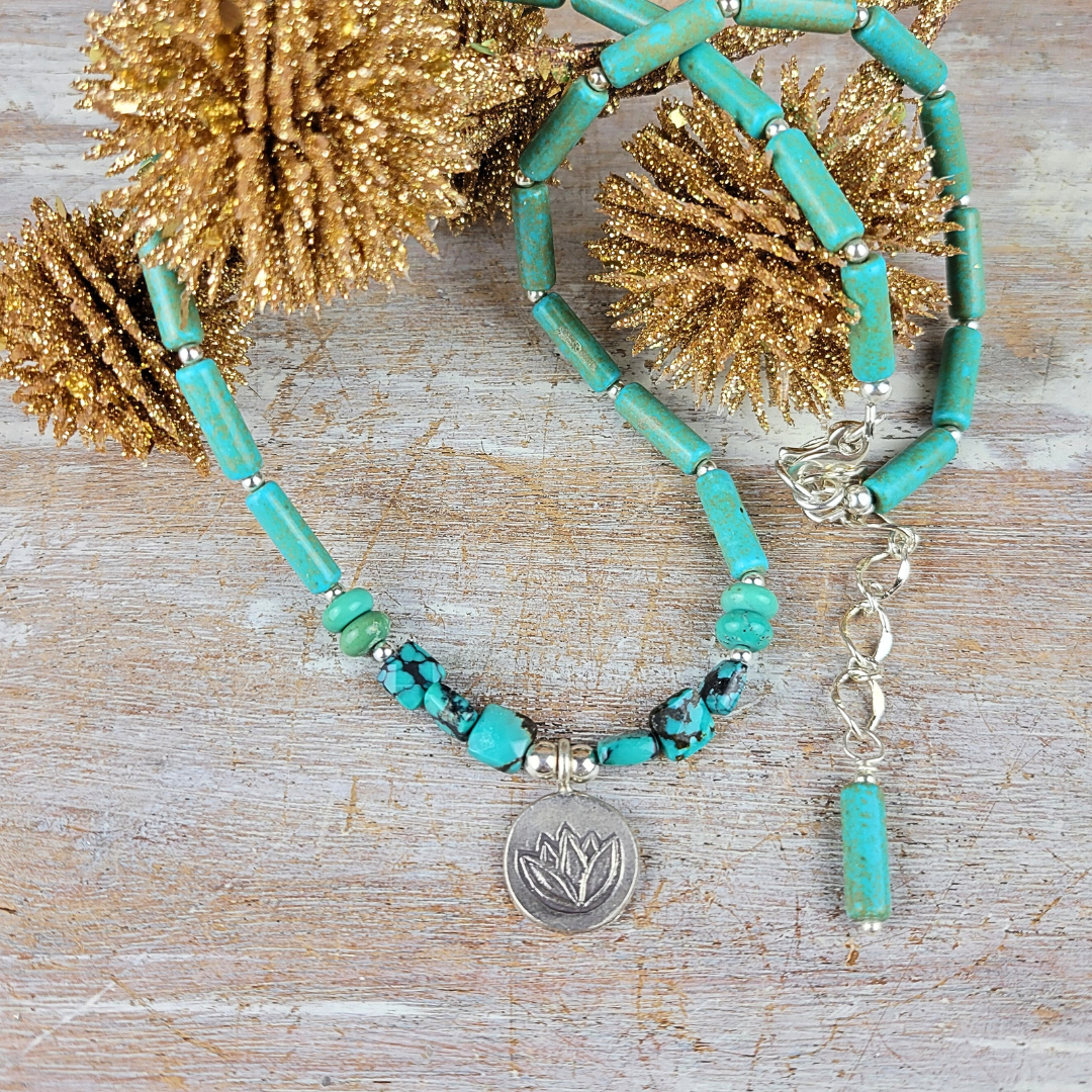 "Renewal & Enlightenment" Lotus & Turquoise Necklace - Artisan Made