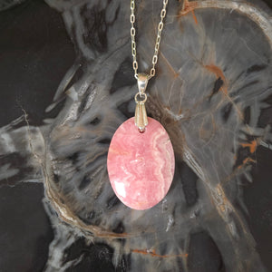 Rhodochrosite Oval Pendant 1"– Artisan Made