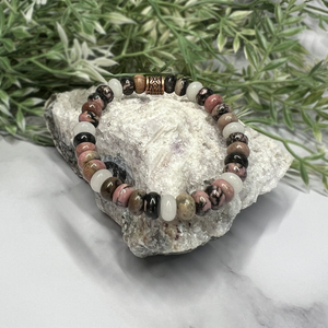 Rhodonite and moonstone stretch bracelet- Artisan Made