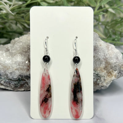 Rhodonite in Quartz Teardrop Earrings - Artisan Made