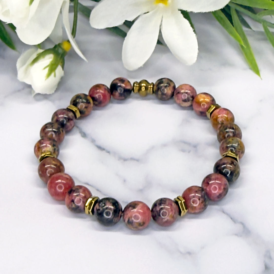 Rhodonite with Spessartine Garnet Stretch Bracelet - Artisan Made