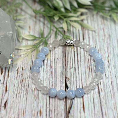 Rose Quartz & Blue Lace Agate Stretch Bracelet - Artisan Made