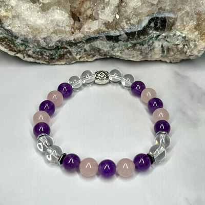 Rose Quartz, Clear Quartz & Amethyst Stretch Bracelet - Artisan Made