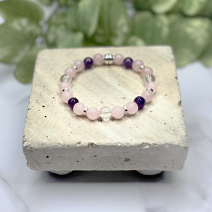 Rose Quartz, Clear Quartz & Amethyst Stretch Bracelet - Artisan Made