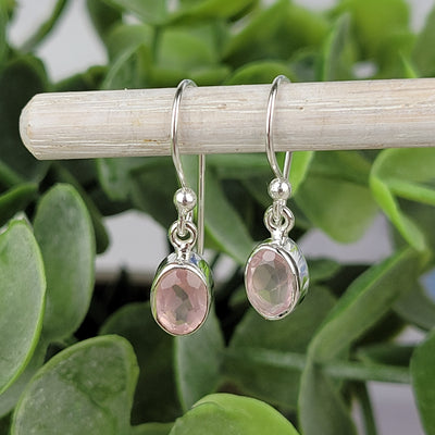 Rose Quartz Faceted Bezel Set sterling silver Dangle Earring .25" Oval Gemstone