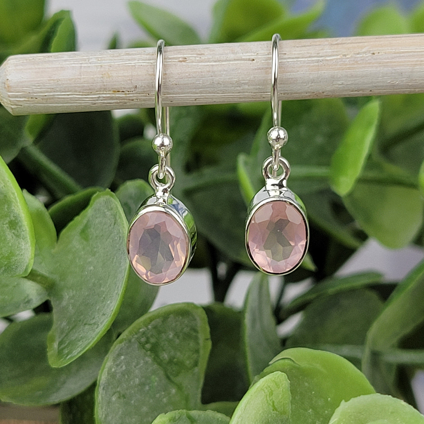 Rose Quartz Faceted Bezel Set sterling silver Dangle Earring .3" Oval Gemstone