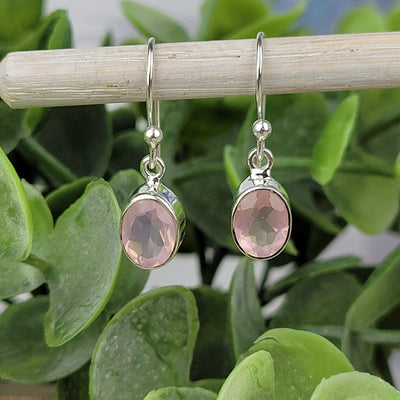 Rose Quartz Faceted Bezel Set sterling silver Dangle Earring .3" Oval Gemstone