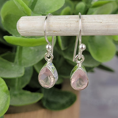 Rose Quartz Faceted Bezel Set sterling silver Dangle Earring .3" Teardrop Gemstone