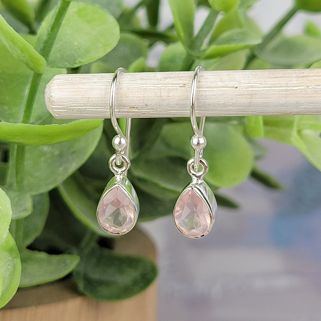 Rose Quartz Faceted Bezel Set sterling silver Dangle Earring Teard