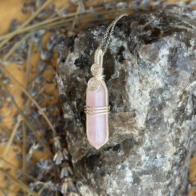 Rose Quartz Point - Handmade Wire Wrapped Necklace - Artisan Made