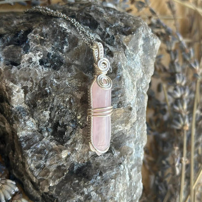Rose Quartz Point - Handmade Wire Wrapped Necklace - Artisan Made