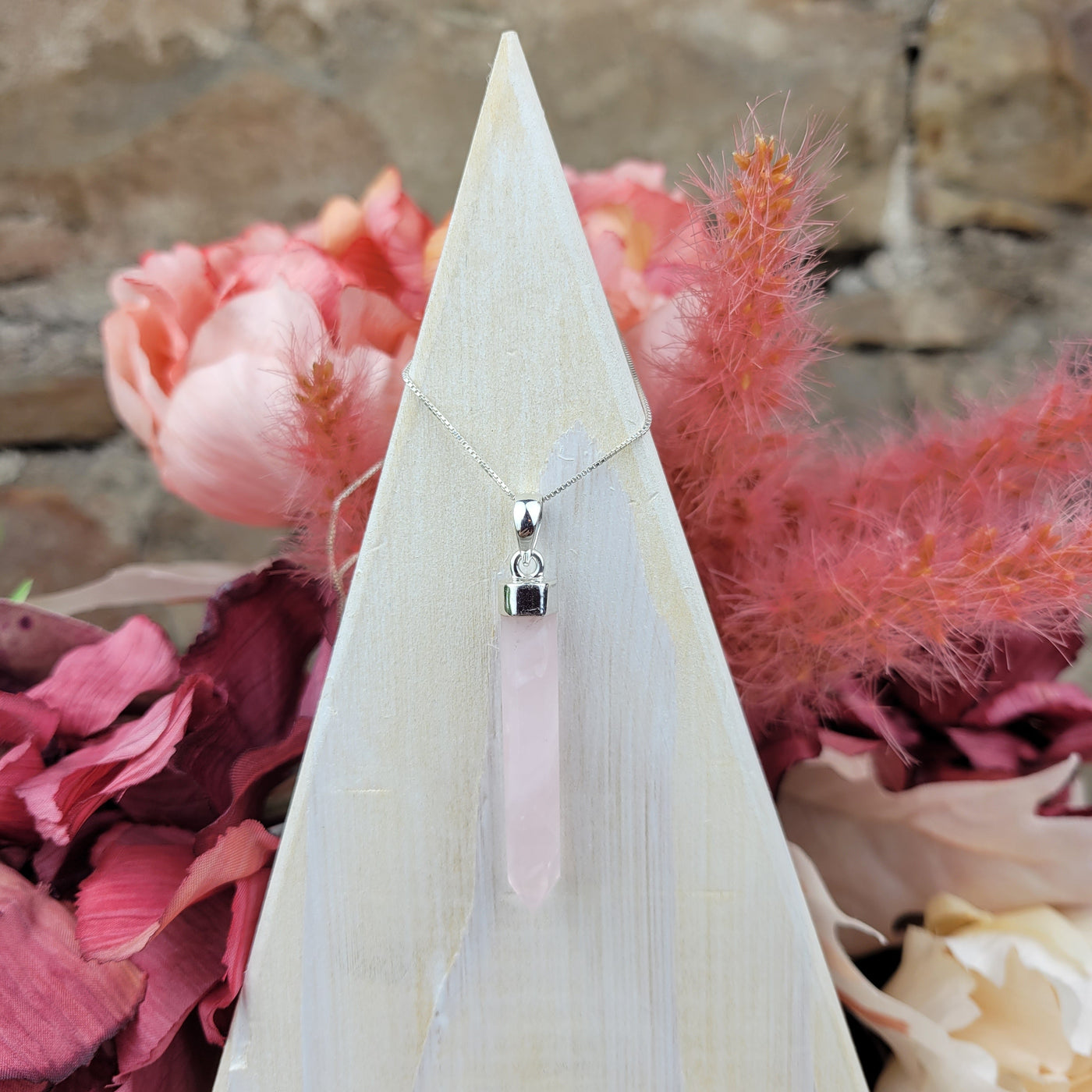 Rose Quartz Point Pendant w/Sterling Silver Cap