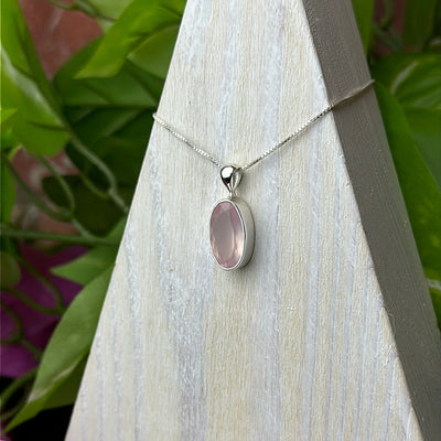 Rose Quartz Polished Beveled Oval Pendant (.5 - .75") sterling silver