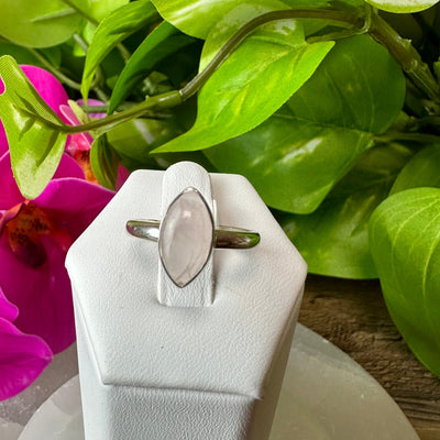Rose Quartz Polished Ring 0.5" in Sized sterling silver Band (Assorted Shapes)