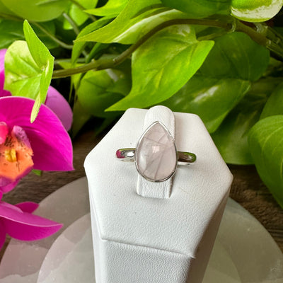 Rose Quartz Polished Ring 0.5" in Sized sterling silver Band (Assorted Shapes)