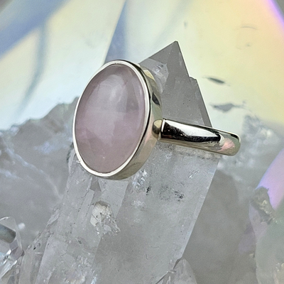 Rose Quartz Polished Ring 0.75-1" in Sized Sterling Silver Band (Assorted Shapes)