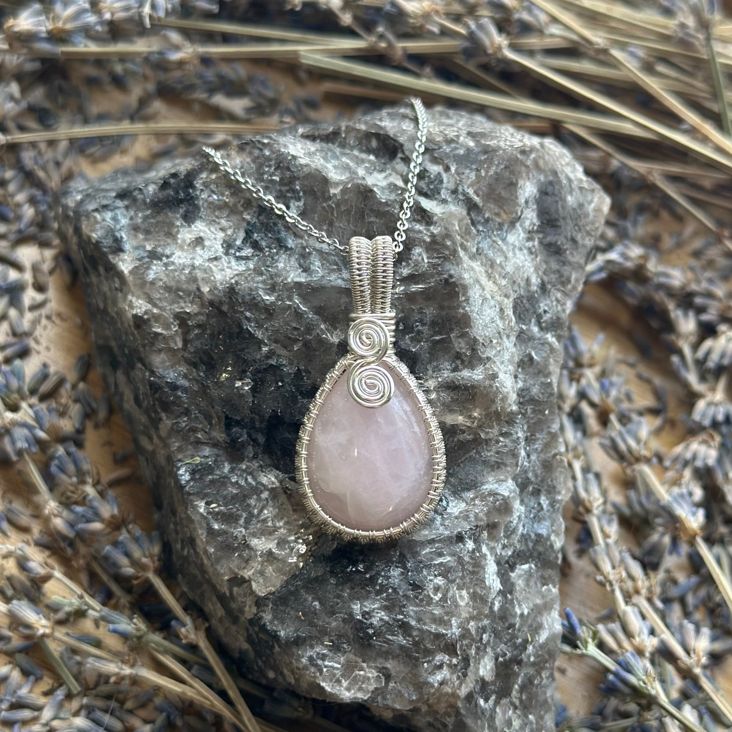 Rose Quartz Wire Wrapped Necklace - Artisan Made