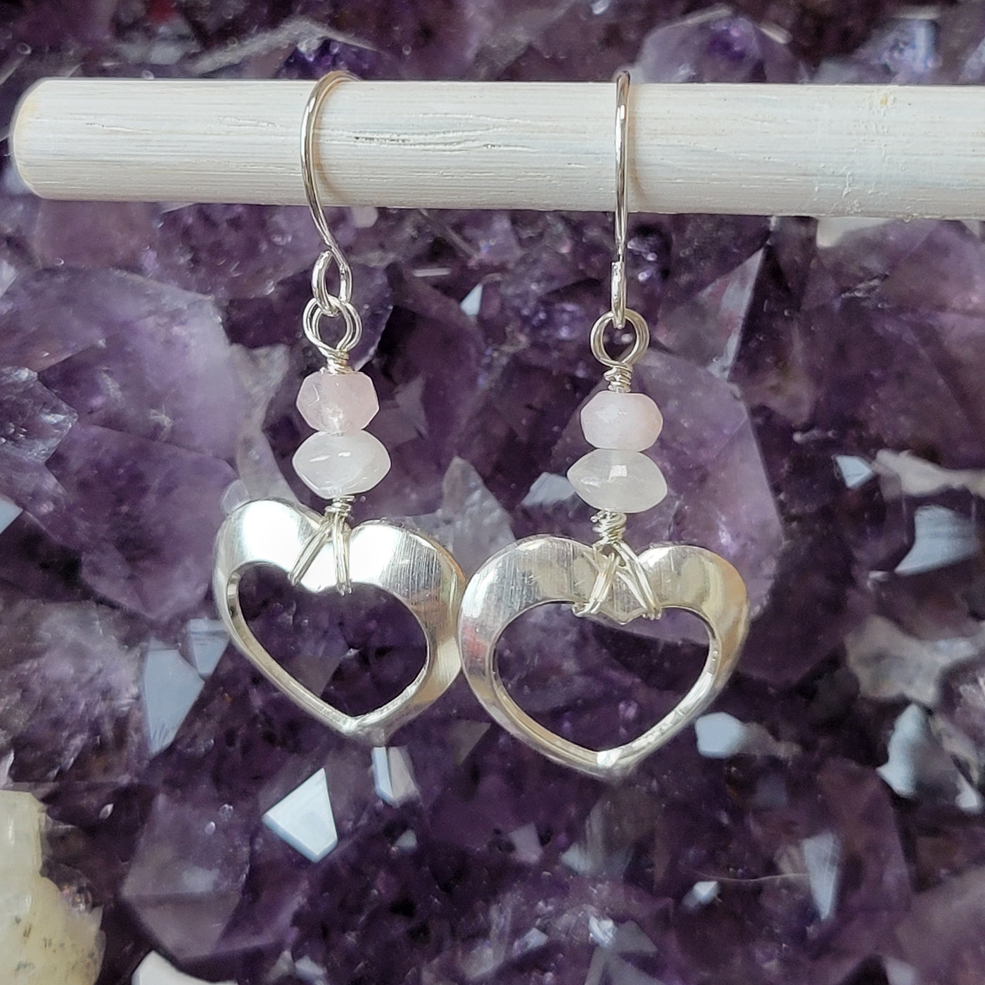 Rose Quartz &amp; Morganite Self-Love Heart Dangle Earrings-Arisan Made