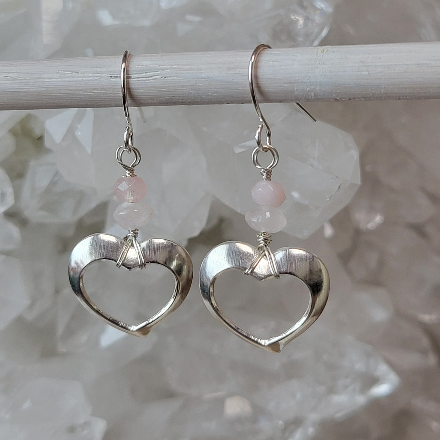 Rose Quartz &amp; Morganite Self-Love Heart Dangle Earrings-Arisan Made