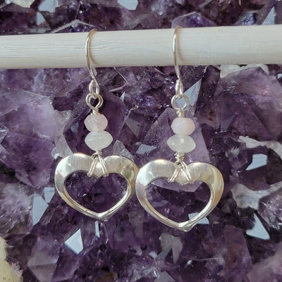 Rose Quartz &amp; Morganite Self-Love Heart Dangle Earrings-Arisan Made