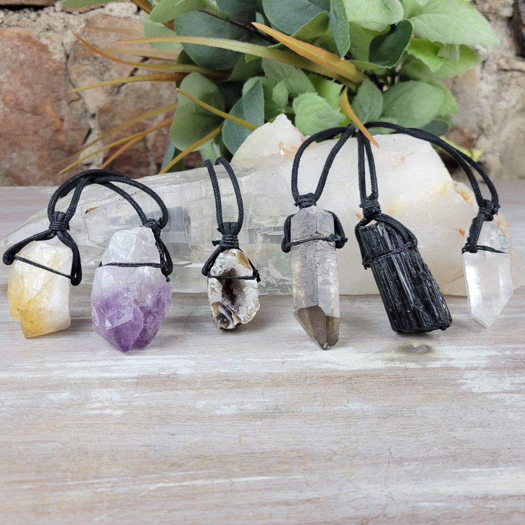 Rough Gemstone Cord Necklace Adjustable (Amethyst, Black Tourmaline,