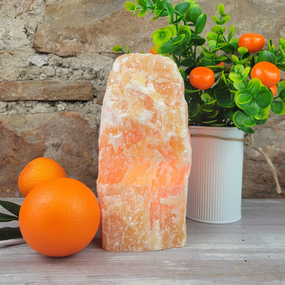 Rough Orange Calcite Lamp with bulb and cord