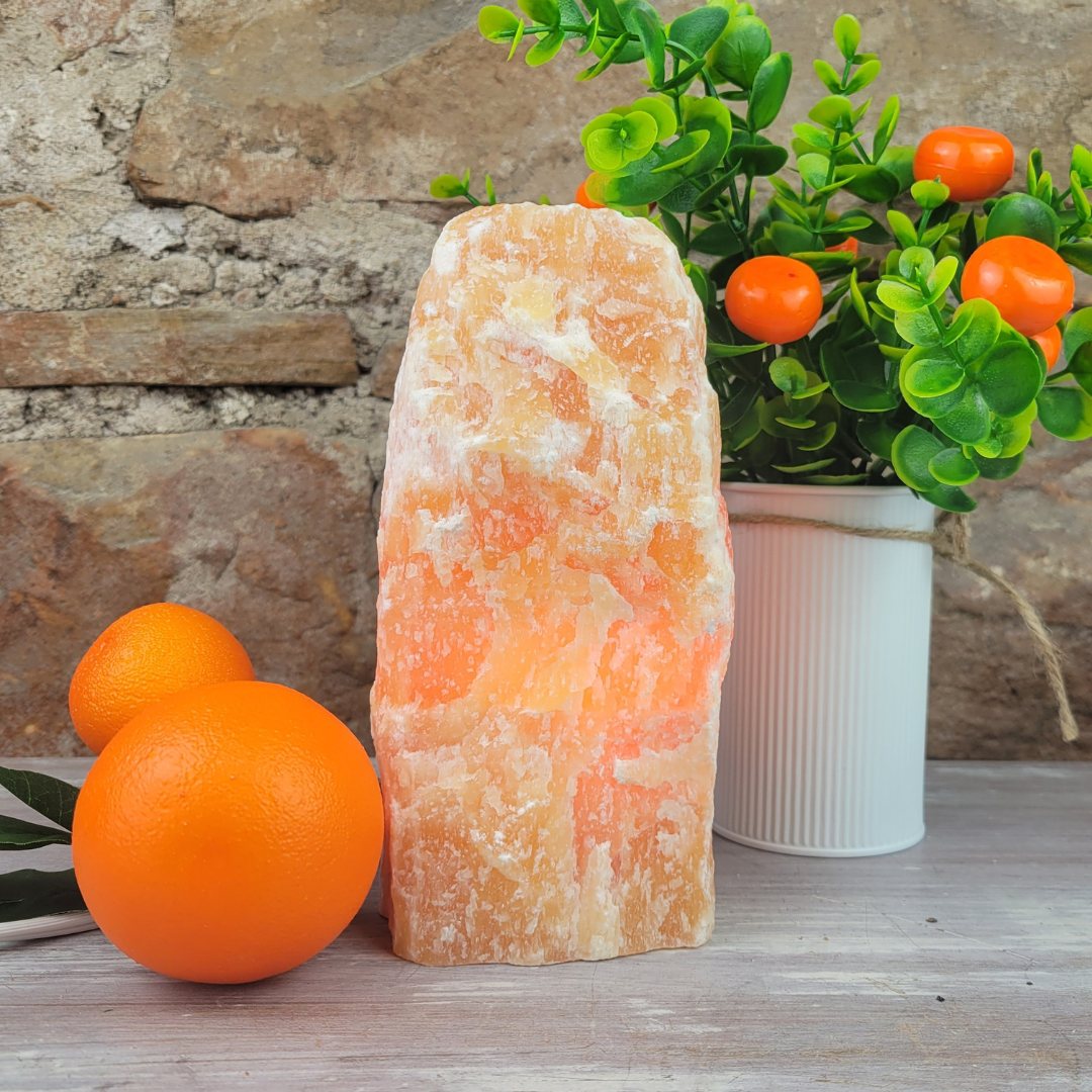 Rough Orange Calcite Lamp with bulb and cord