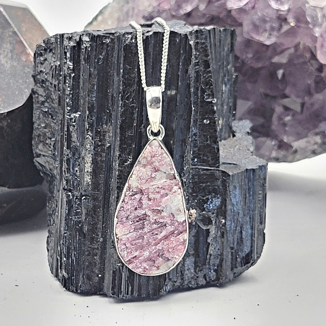 Rough Pink Tourmaline Freeform Sterling Silver Bezel Pendant