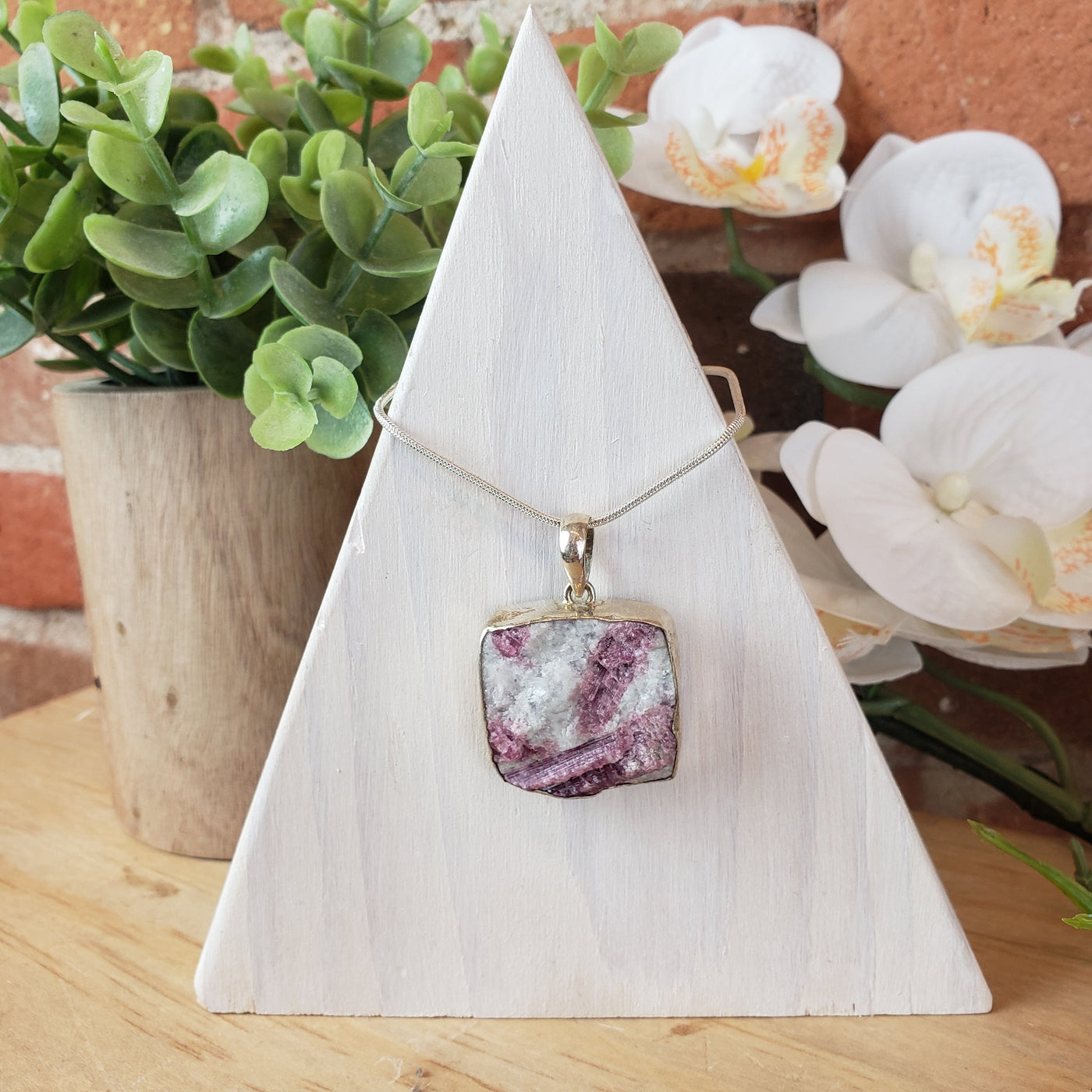 Rough Pink Tourmaline Freeform Sterling Silver Bezel Pendant