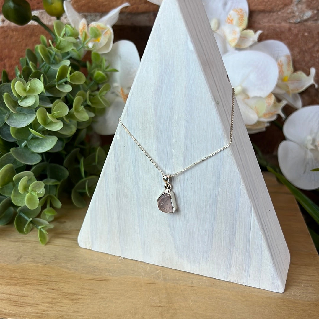 Rough Rose Quartz Bezel Set sterling silver Necklace