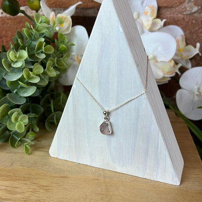 Rough Rose Quartz Bezel Set sterling silver Necklace