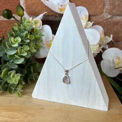 Rough Rose Quartz Bezel Set sterling silver Necklace