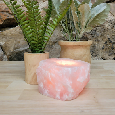 Rough Rose Quartz Candle Holder
