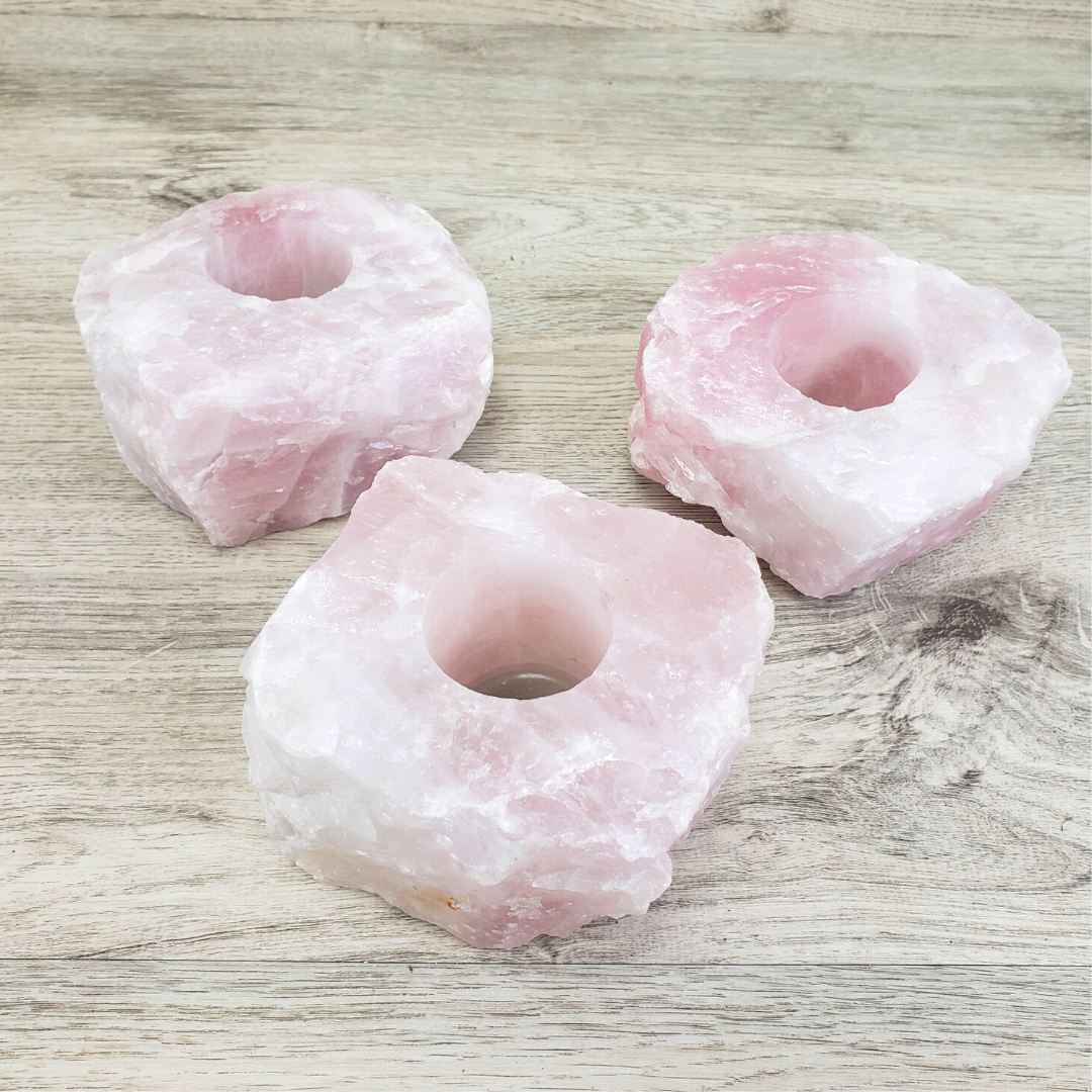 Rough Rose Quartz Candle Holder