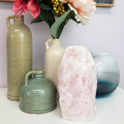 Rough Rose Quartz Lamp with bulb and cord