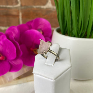 Rough Rose Quartz Ring with sterling silver Band (Sized and Adjustable)