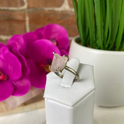 Rough Rose Quartz Ring with Sterling Silver Band (Sized and Adjustable)