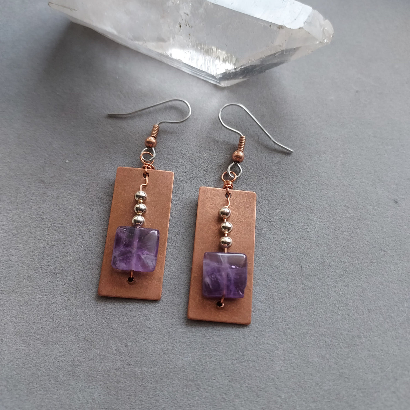 "Royalty" Amethyst and Copper Earrings - Artisan Made