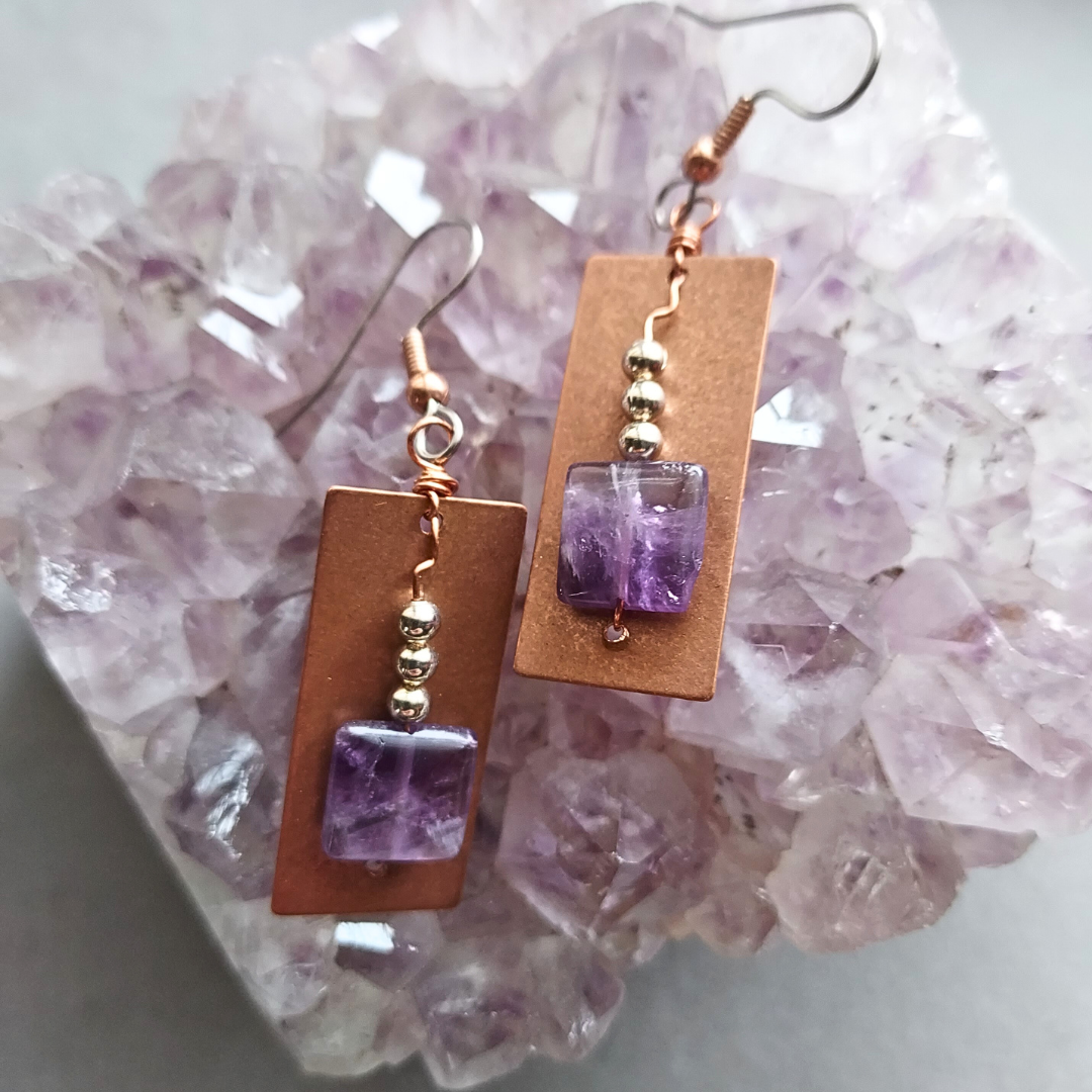 "Royalty" Amethyst and Copper Earrings - Artisan Made