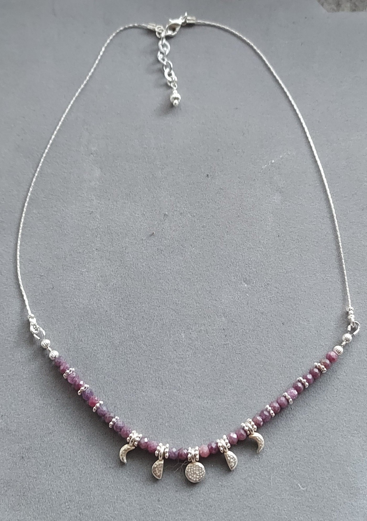 "Ruby Moon Phases" Ruby Moon Charm Necklace - Artisan Made