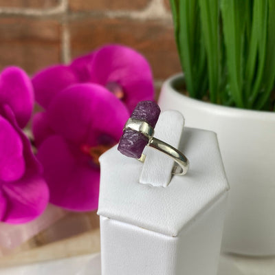 Ruby Rod Ring with sterling silver Sized Band
