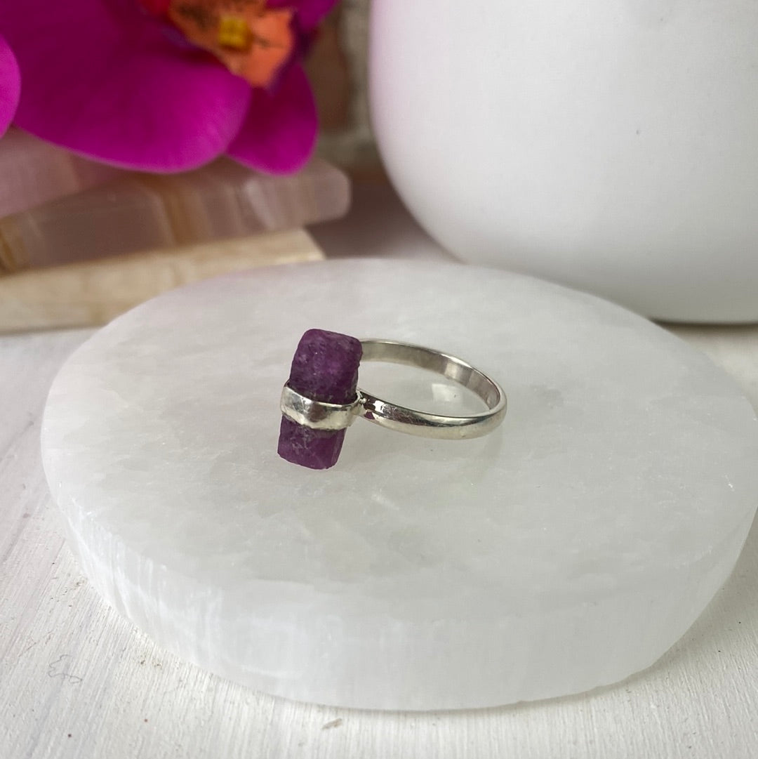 Ruby Rod Ring with sterling silver Sized Band