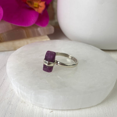 Ruby Rod Ring with sterling silver Sized Band